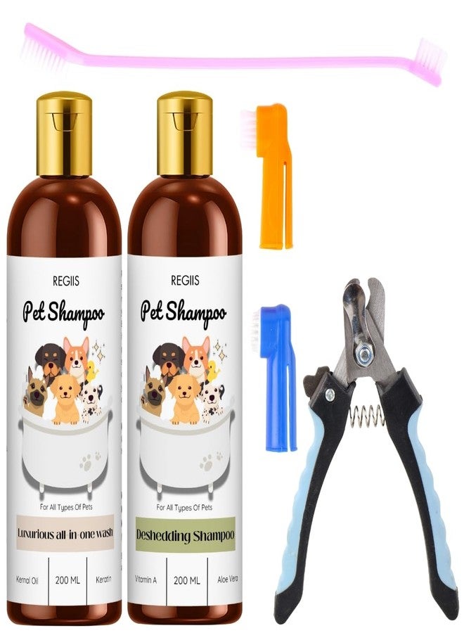 REGIIS Pet Shampoo Set, Luxurious All-in-One Wash and Deshedding Formula, 200ml Each, with Grooming Tools(Pack of 4) - Image 1